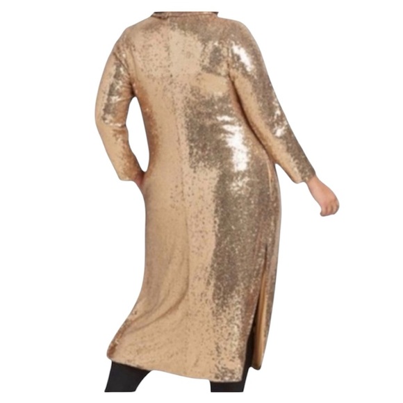 LANE BRYANT UEC Women’s Size 14/16 Gold Sequin Duster Holiday Festive Sparkly - Picture 2 of 15